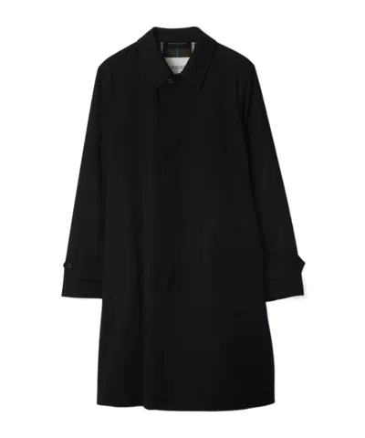 Burberry Pointed-collar Gabardine Coat In Black