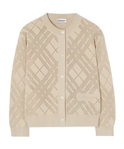 Burberry Pointelle Knit Cotton Cardigan In Brown
