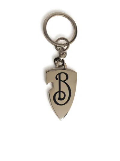 Burberry Polished Metallic Keyring With Shield Design In Black