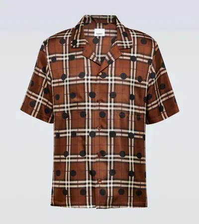 Burberry Kariertes Pyjama-oberteil Aus Seide In Dark Birch Brown