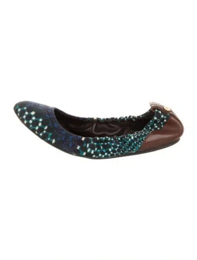 Pre-owned Burberry Polka Dot Print Leather Trim Embellishment Ballet Flats In Green