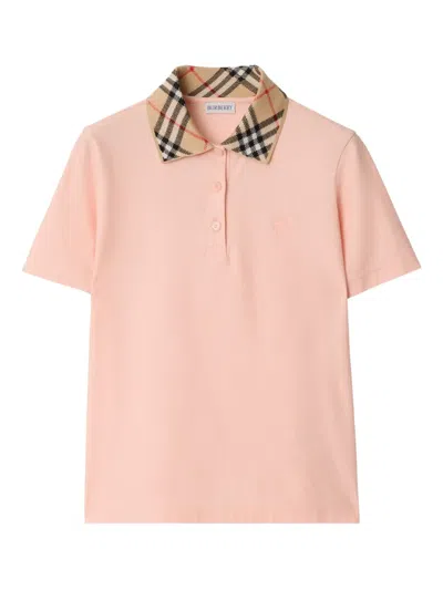Burberry Womens Bouquet Check-collar Logo-embroidered Cotton Polo Shirt In Pink