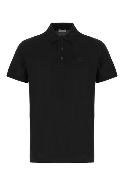 Burberry Piquet Polo Shirt Collar Sleeves In Coal Blue