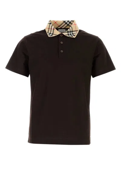 Burberry Piquet Polo Shirt Featuring Short Sleeves And Contrasting Collar In Black