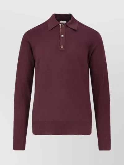 Burberry Polo Collar Ribbed Knit Sweater In Burgundy