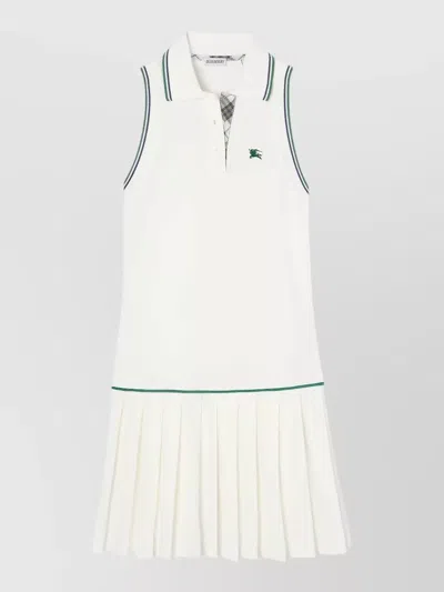 Burberry Polo Dress Sleeveless Pleated Skirt Contrast Trim In White