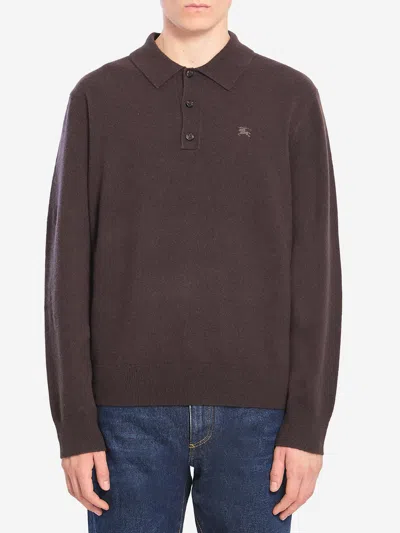 Burberry Embroidered Ekd Long-sleeved Polo T-shirt In Blue