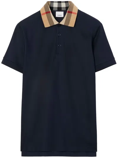Burberry Men's Pique Check-collar Polo Shirt In Blue