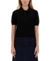 Burberry Ekd Detailed Short Sleeved Ribbed Polo Top In Black