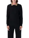 Burberry Cody Beige Polo Shirt With Long Sleeves And Check Motiv On The Collar In Cotton Man In Black