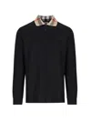 Burberry Cody Beige Polo Shirt With Long Sleeves And Check Motiv On The Collar In Cotton Man In Black  
