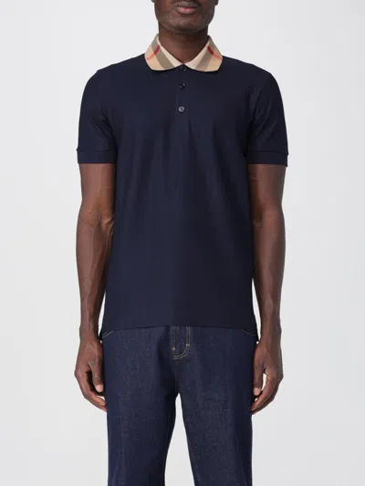 Burberry Slim Fit Check Collar Cotton Polo Shirt Clothing In Blue