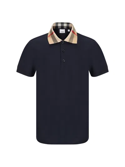 Burberry Slim Fit Check Collar Cotton Polo Shirt Clothing In Blue