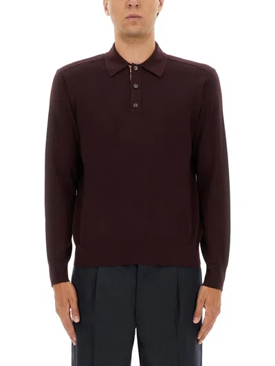Burberry Polo Shirt With Classic Collar And Check Detail In Wool Man In Black