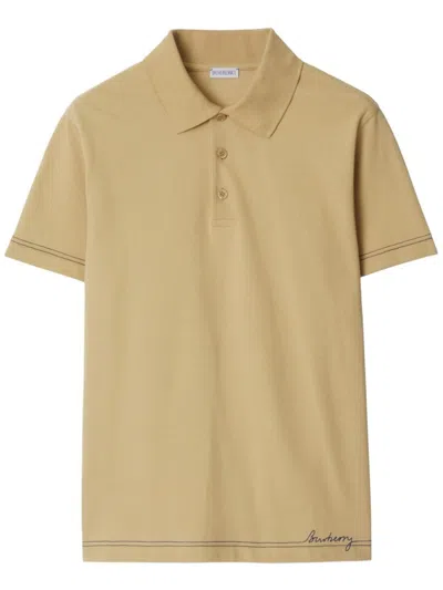 Burberry Logo-embroidered Polo Shirt In Birch