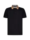 Burberry Check Collar Cotton Cody Polo Shirt In Black