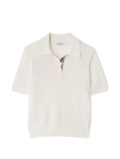 Burberry Wool Polo Shirt Check Knit Detail In Neutral