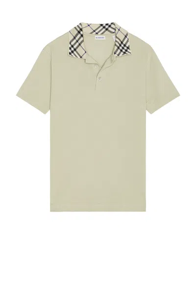 Burberry Polo With Check Collar In Lichen