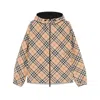 Burberry Beige Reversible Down Jacket With Hood And All-over Check Motif In Tech Fabric Man