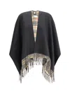 Burberry Vintage-style Check Fringed Wool Cape In Black