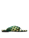 Burberry Check Pattern Thong Strap Open Toe Branded Footbed Flat In Green