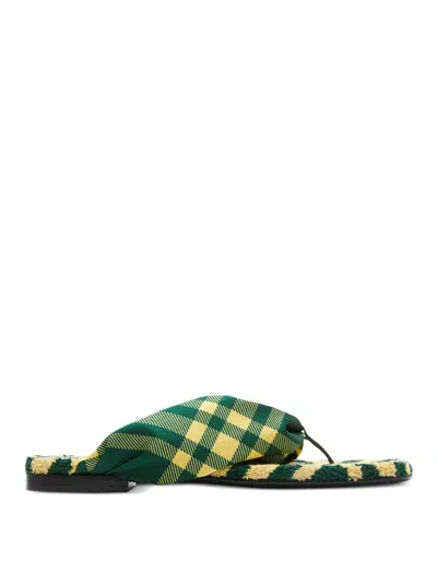 Burberry Women Pool Check Thong Sandals In Green