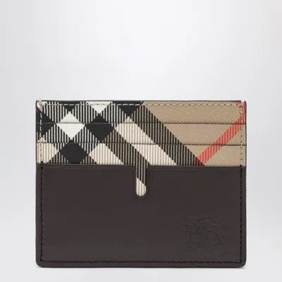 Burberry Pop Card Holder In Beige With Check Pattern In Multi