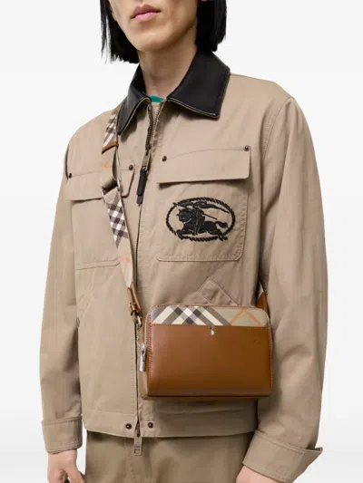 Burberry Leather Check Pop Cross-body Bag In Brown