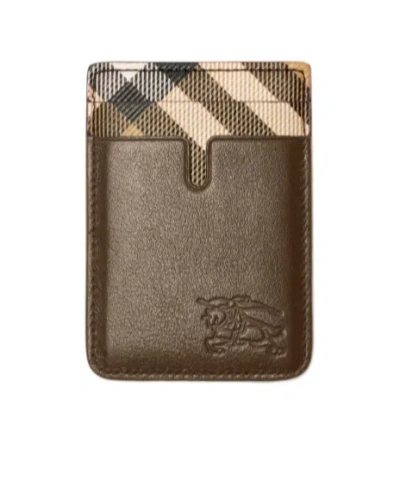 Burberry Pop Check Magnetic Card Case In Brown