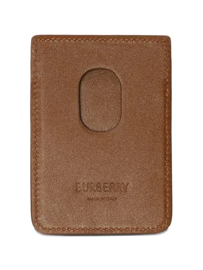 Burberry Pop-check Magnetic Card Case In Brown