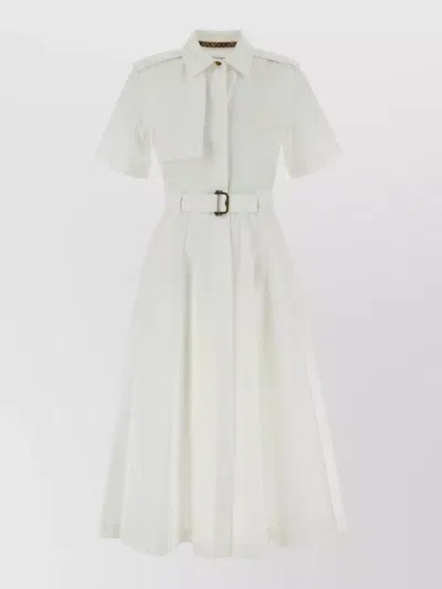 Burberry Poplin Shirt Dress Belted Waist Midi In White