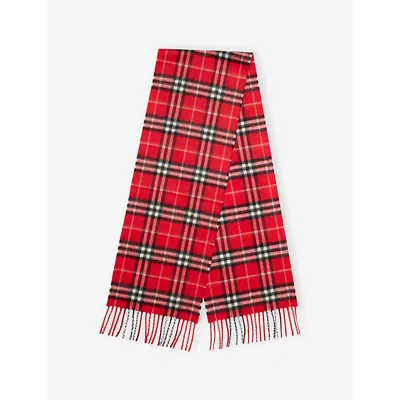 Burberry Poppy Red Ip Check Kids' Vintage-check Cashmere Scarf
