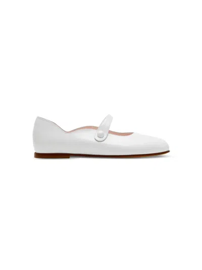 Burberry Kids' Press-stud Leather Ballerina Shoes In 白色
