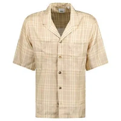 Pre-owned Burberry 'prestonwood' Silk Button Up Check Shirt Beige