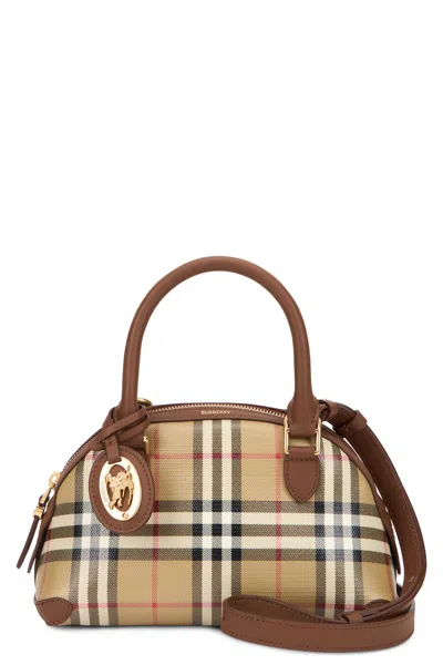 Burberry Primrose Mini Handbag In Fabric With Check Pattern In Brown