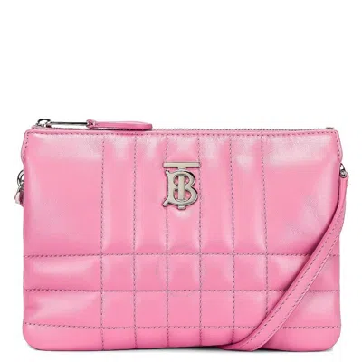 Burberry Primrose Pink Quilted Leather Lola Pouch Bag In Red