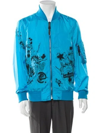 Pre-owned Burberry Printed Bomber Jacket In Blue