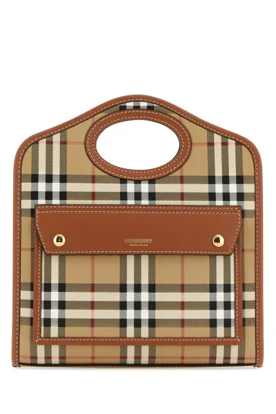 BURBERRY PRINTED CANVAS AND LEATHER MINI POCKET HANDBAG