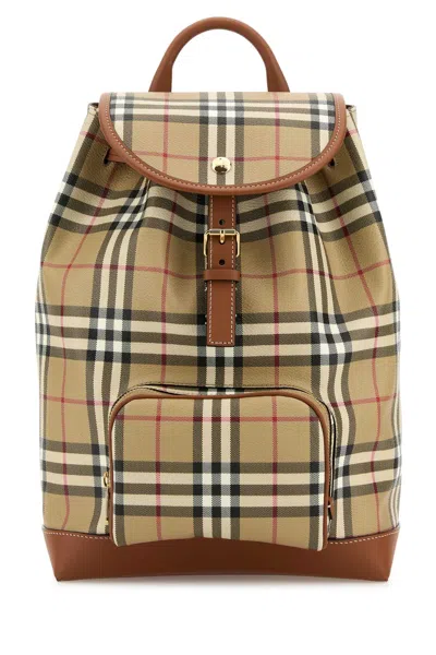 Burberry Printed Canvas Backpack In Brown