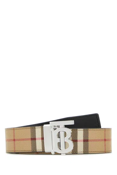 Burberry Printed Canvas Belt In Archivebeigesilver