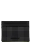 Burberry Compact Checkered Canvas Card Holder In Gray