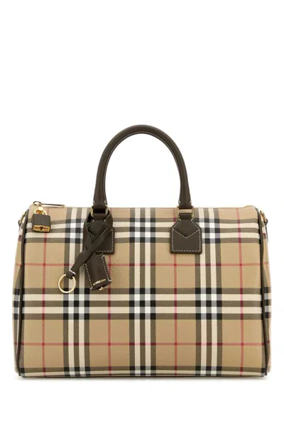 Burberry Beige Mini Check Bowling Bag In Green