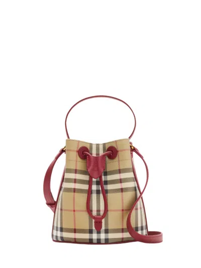 Burberry Printed Canvas Mini Check Bucket Bag In Brown