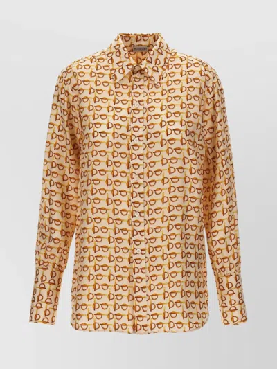 Burberry Printed Collared Shirt Long Sleeves In Nude