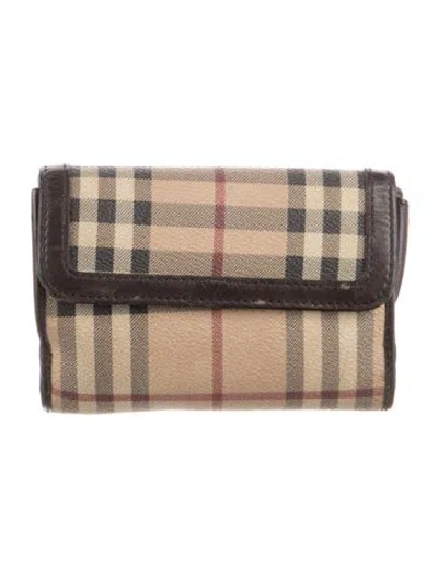 Pre-owned Burberry Printed Compact Wallet In Brown
