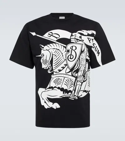 Burberry Black T-shirt With Contrasting Equestrian Knight Print In Cotton Man
