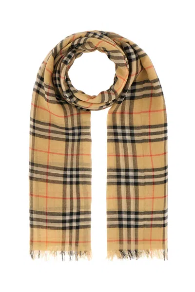 Burberry Printed Cotton Scarf In Sand