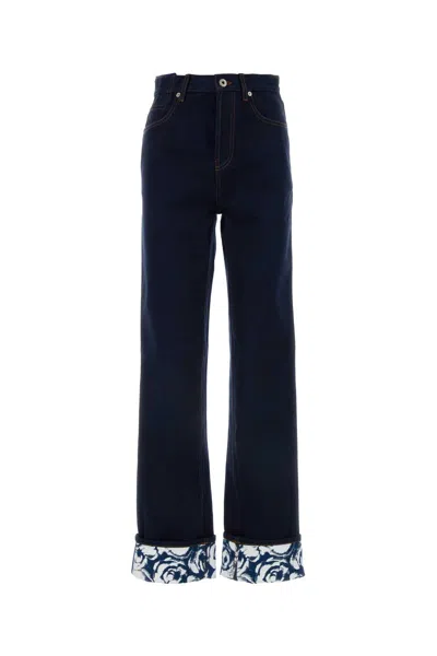 Burberry Patterned-cuff Denim Jeans In Blue