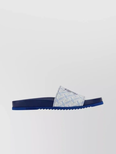 Burberry Printed Design Leather Slippers In Blue