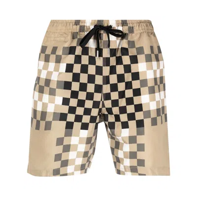 Pre-owned Burberry Printed Drawstring Swim Shorts 'checker Print' | Tan | Men's Size Xs
